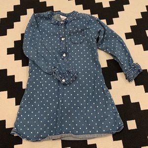 Carters 4T Girls Chambray Polka Dot Dress, EUC